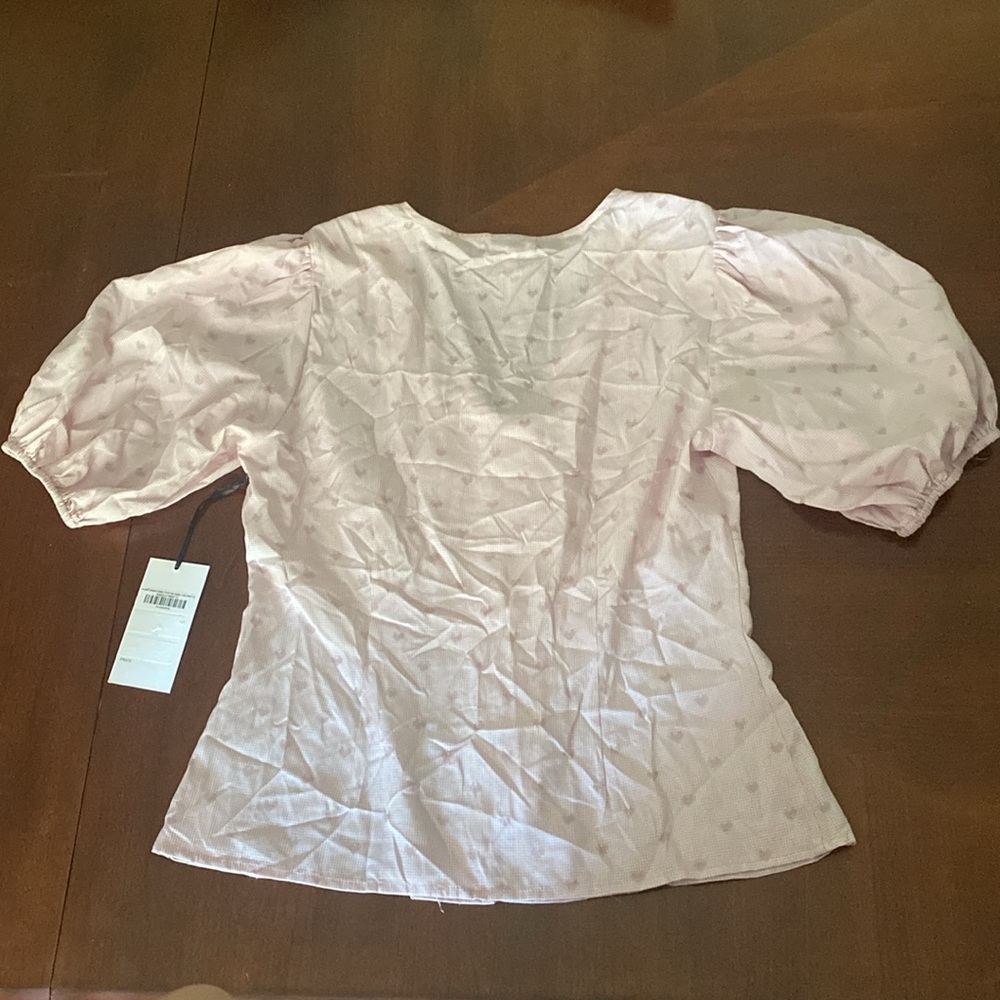 Unique Vintage dusty rose heart puff sleeve top size medium (6-8) - Picture 8 of 9